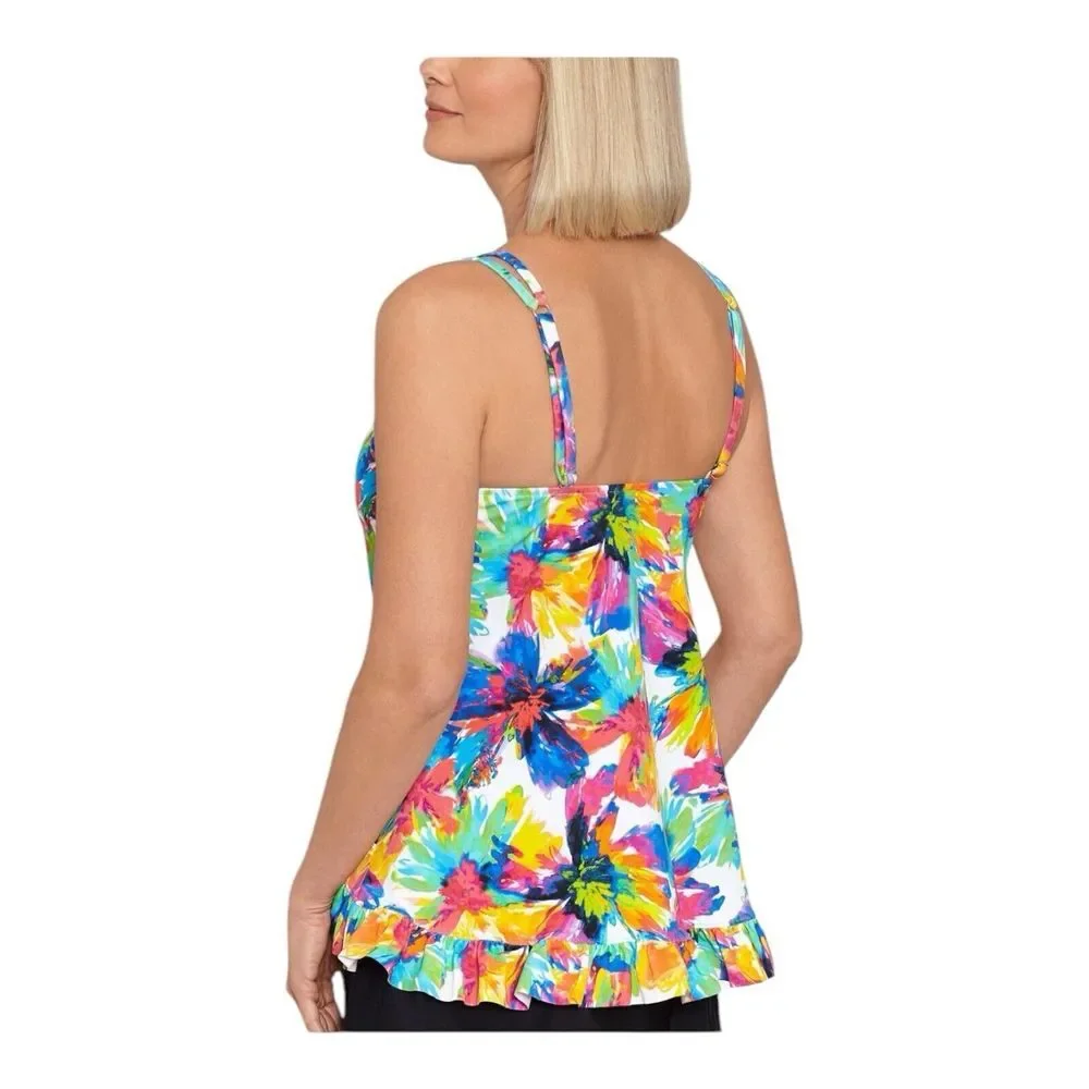 Swim‎ Solutions Women's Triple Tier Printed Tankini Top Swimwear Multi Size 16 - Picture 3 of 14